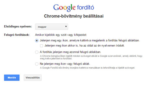 Google Chrome fordító beállítás