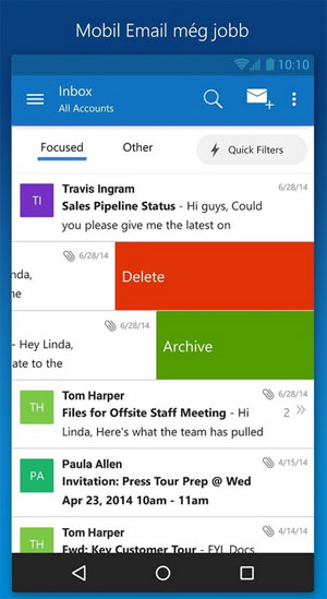Microsoft Outlook alkalmazas mobil, Android, iOS