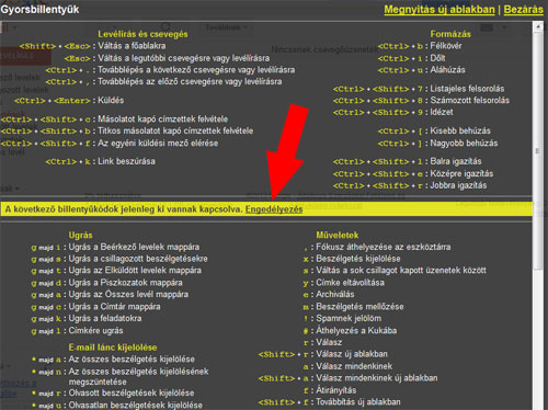 Gmail gyorsbillentyűk