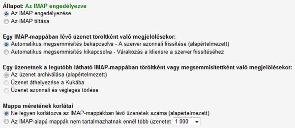 Gmail IMAP beállítás