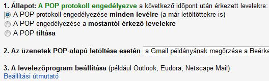 Gmail POP3 beállítás