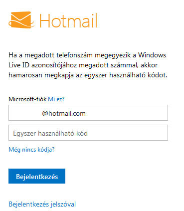 Hotmail bejelentkezés egyszer használható kóddal 3