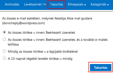 Outlook.com (Hotmail) takarítás funkció