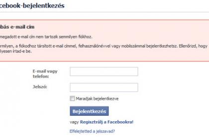 Facebook hibás email cím